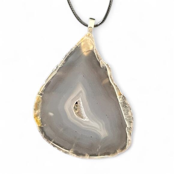 Natural Agate Slice Pendant ~ Stone Necklace with Void - Picture 3 of 4